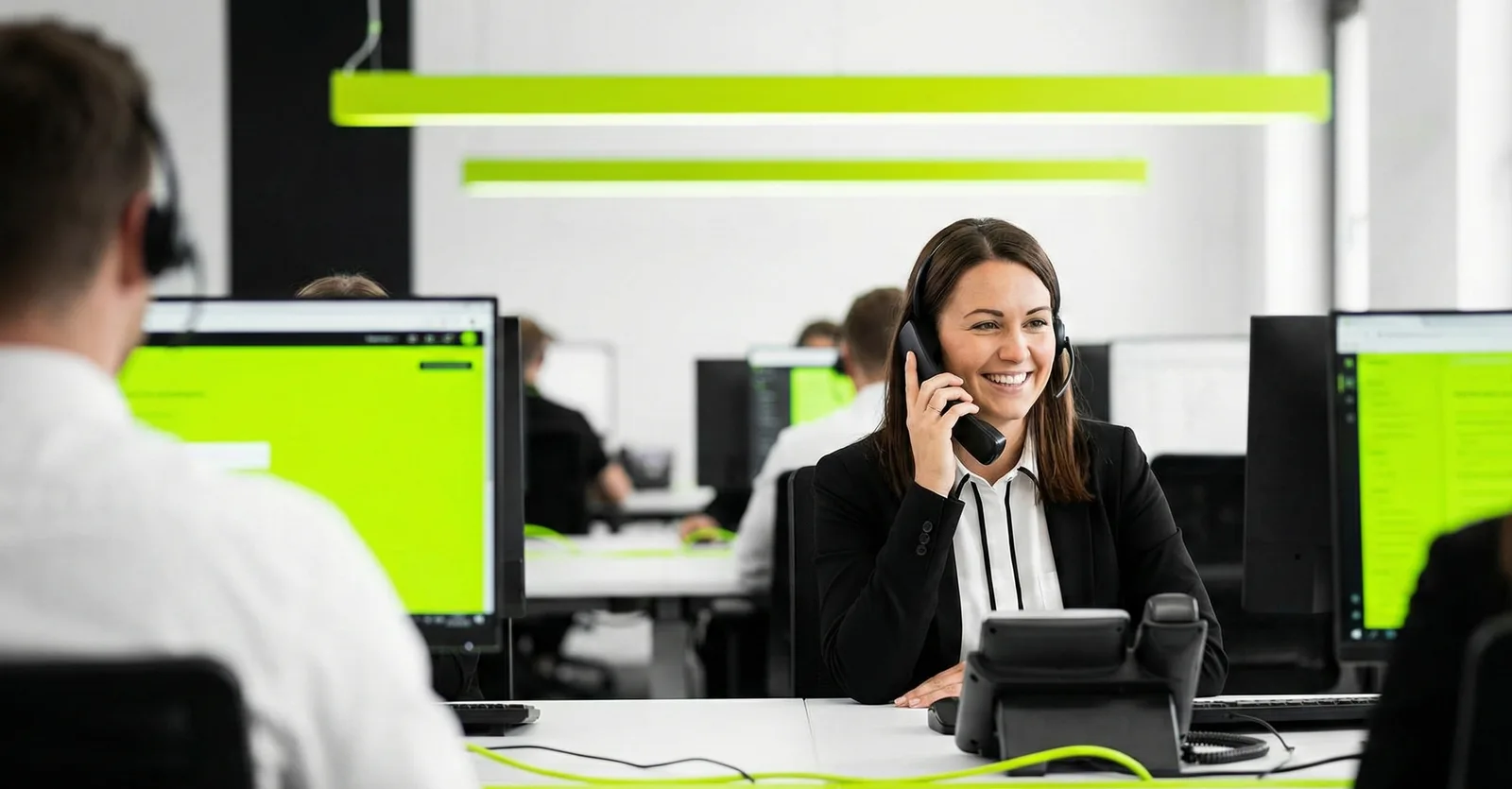 A Sonopto support agent taking a call on the technical support line